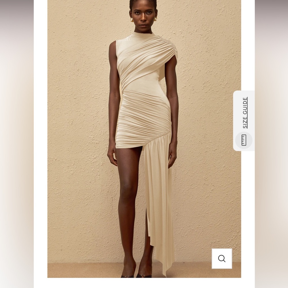 Elegant Cream Draped Women's Dress